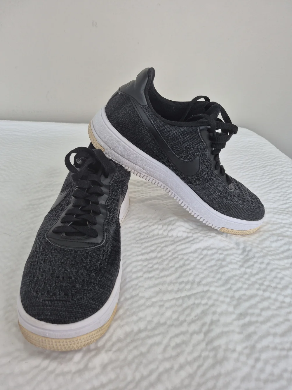 Women's Nike Air Force 1 Flyknit Shoe Black Anthracite White Size 9